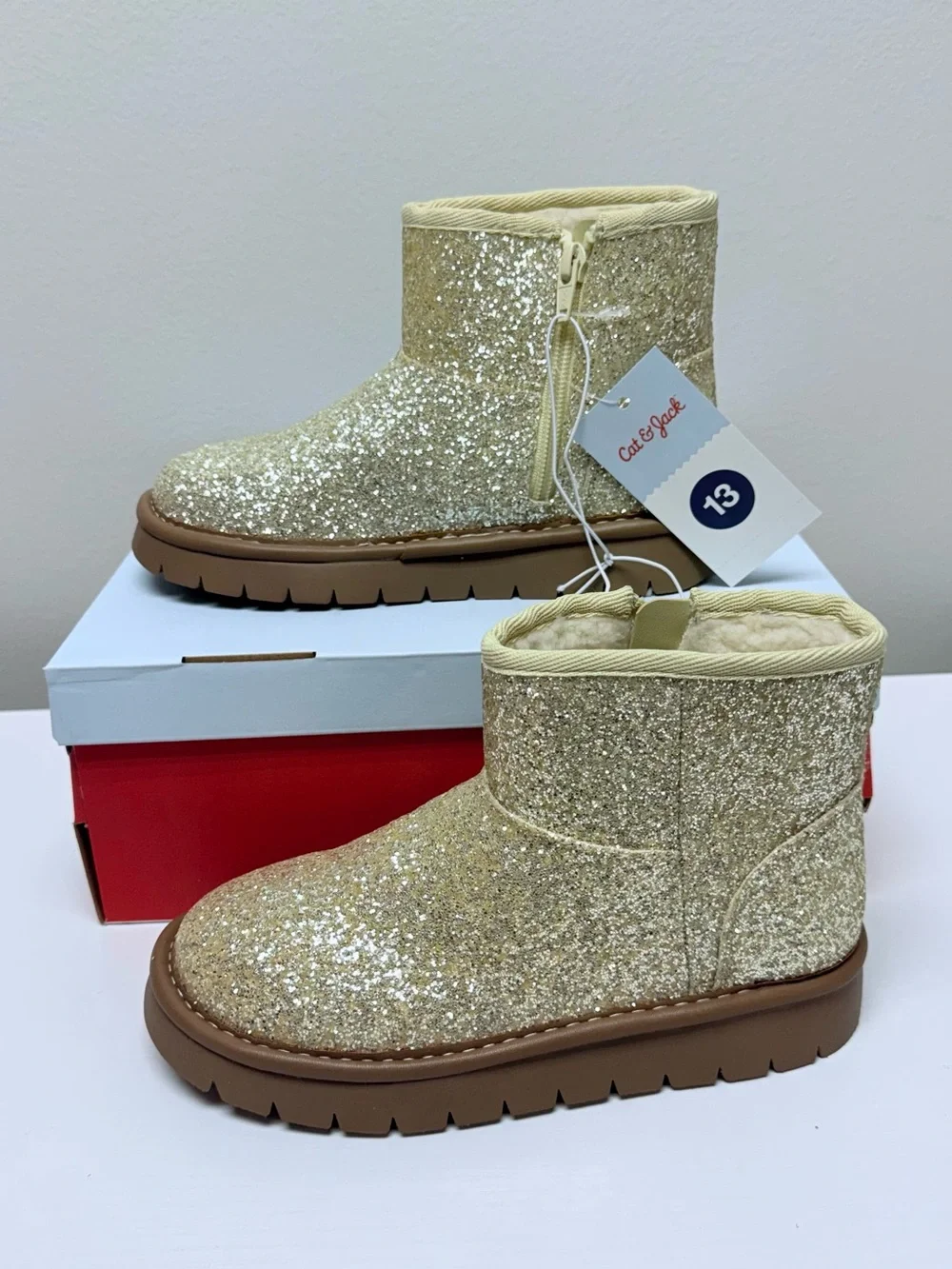 Cat & Jack Girls Size 13 Gold Glitter Ankle Boots Faux Suede Style Honor Boots
